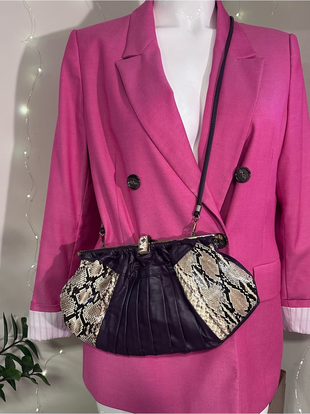 Vintage Purple & Natural Snake-Print Bag